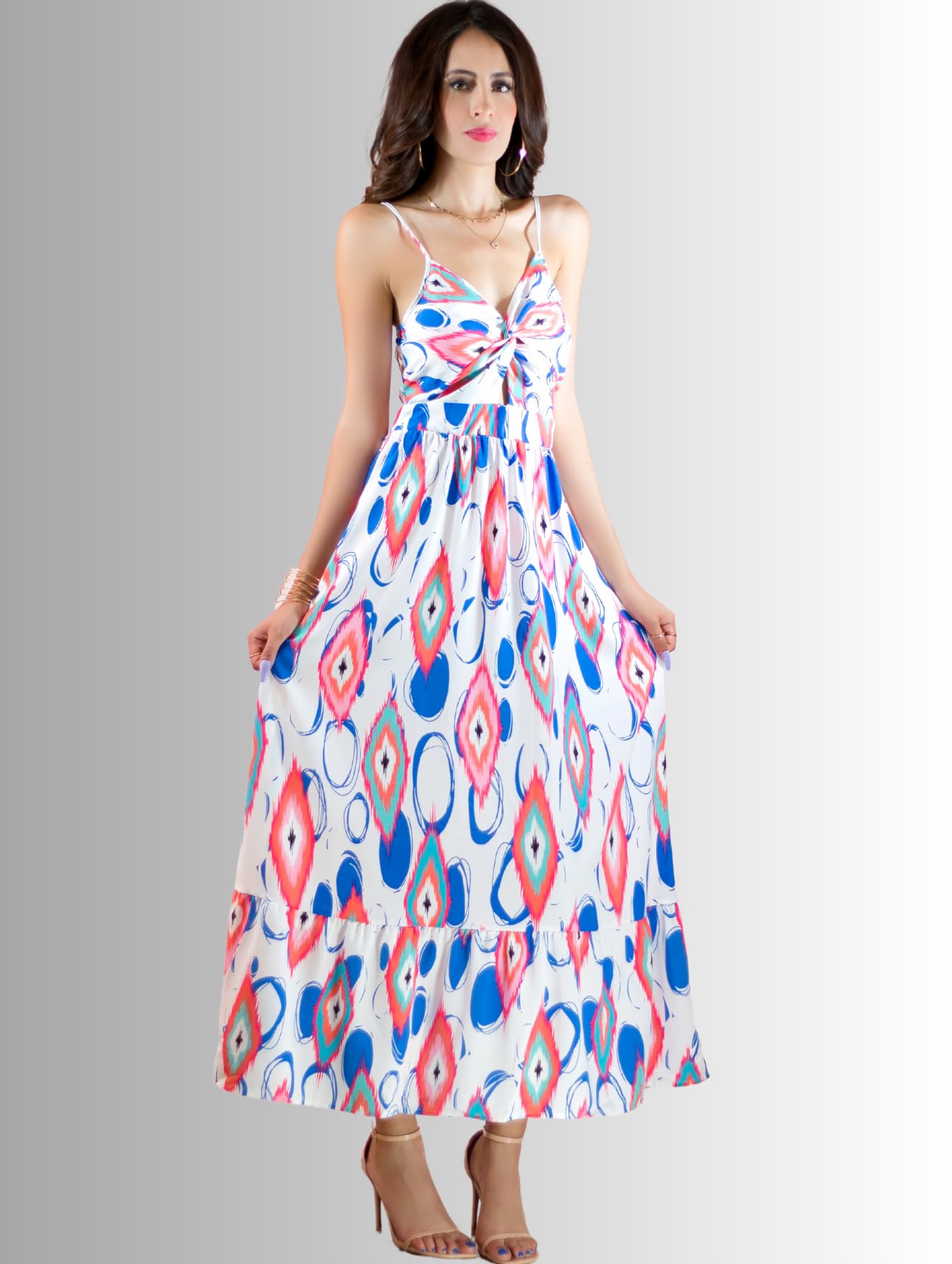 Generic Vestidos Casuales Mujer Vestido Largo Dama Estampados Largo de Tela Ligera Ideal para Salidas Casuales o Semi Formales (MX/US, Alfa, Talla única, Regular, Regular, BLCO)