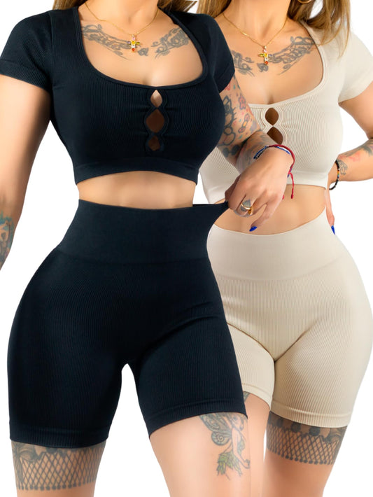 Set De Dos Conjuntos Deportivos Casual Mujer Short y Blusa Stretch, Comodidad y Estilo