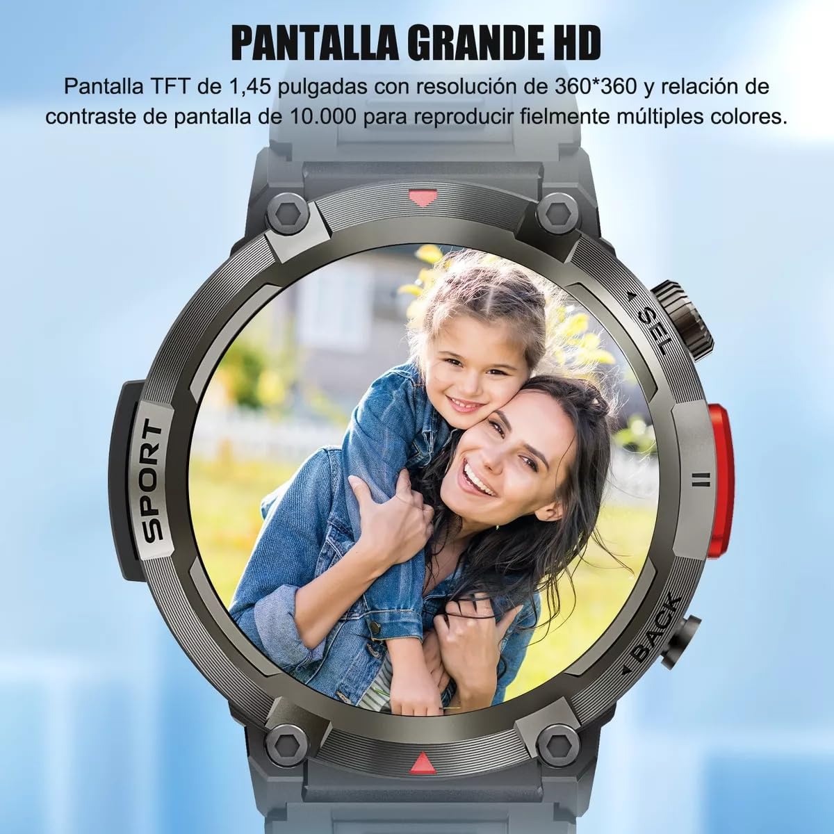 Smartwatch militar para hombres con linterna LED 1.45 resistente 3ATM Tecniquero