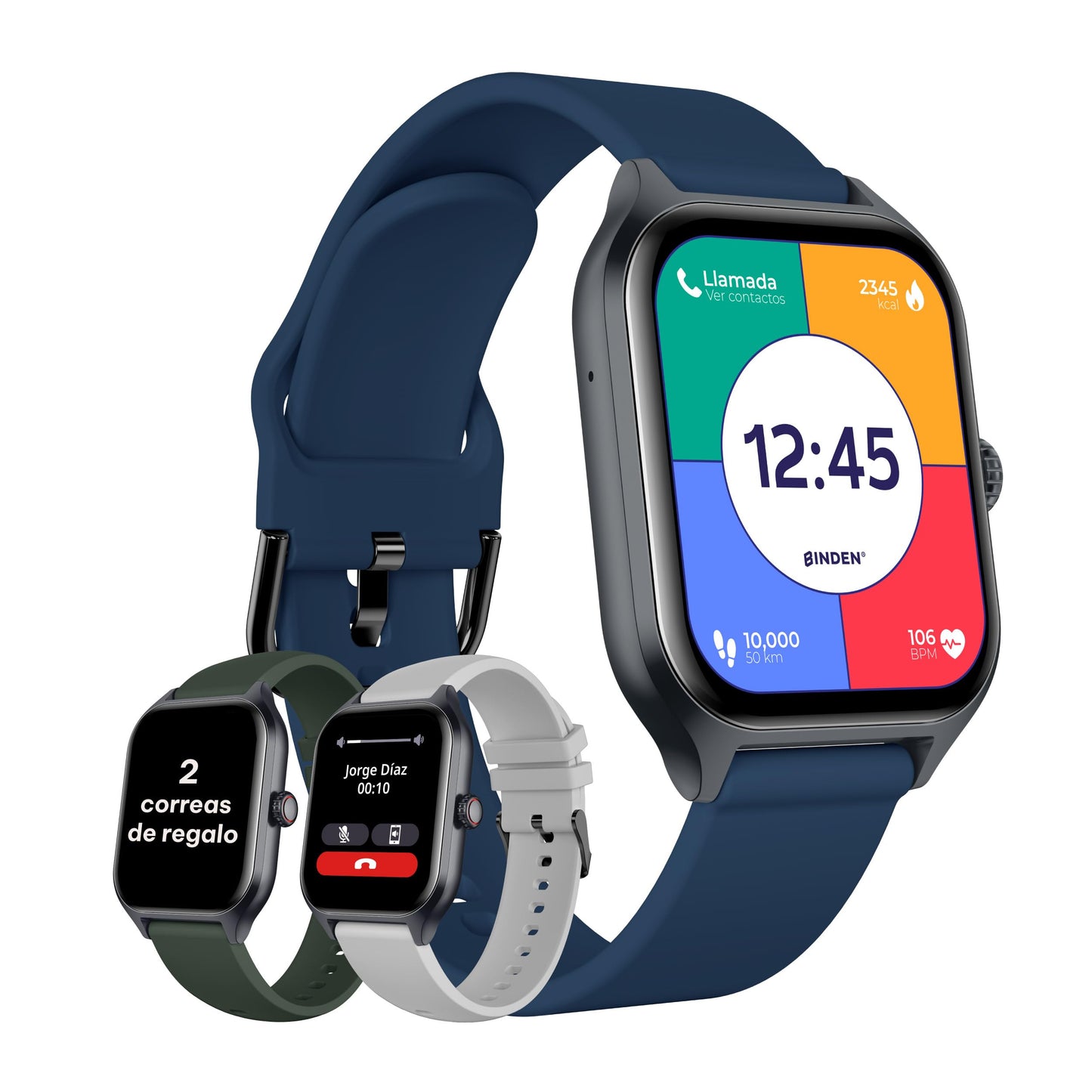 Smartwatch ERA Day Asistente de Voz Realiza Llamadas Bluetooth Notificaciones Salud Deportes Resistente a Salpicaduras Pantalla 1.96” HD Compatible con iOS y Android +2 Correas de Regalo Azul