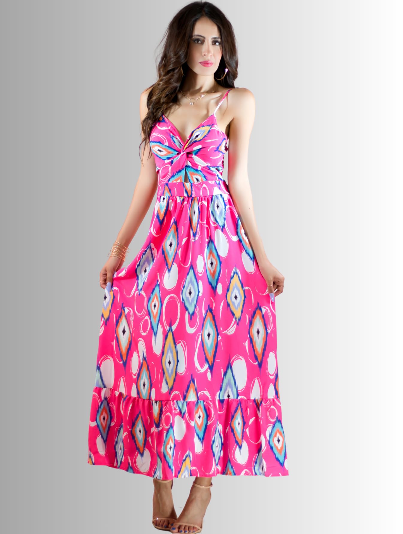 Generic Vestidos Casuales Mujer Vestido Largo Dama Estampados Largo de Tela Ligera Ideal para Salidas Casuales o Semi Formales (MX/US, Alfa, Talla única, Regular, Regular, Fuc)