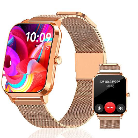 Smartwatch 1.85" Reloj Inteligente con Llamada Bluetooth para Mujer, Pulsera Inteligente IP67 con Frecuencia Cardíaca, Oxígeno en Sangre, Sueño, Deporte para Andriod y iOS, Dorado