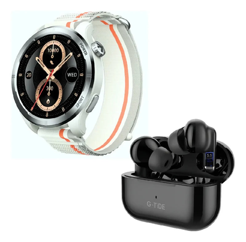 Smartwatch Filwans Gtr Lite (plata) + Audifonos G-tide L22 (negros)