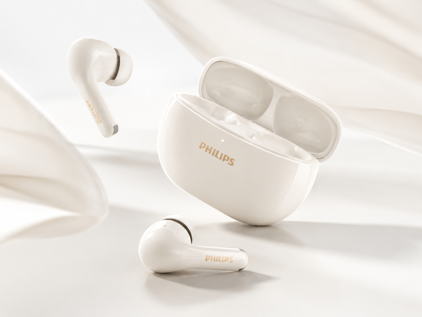 Audífonos Bluetooth Philips TAT1320WT True Wireless Blancos con Micrófono IA y Estuche de Carga