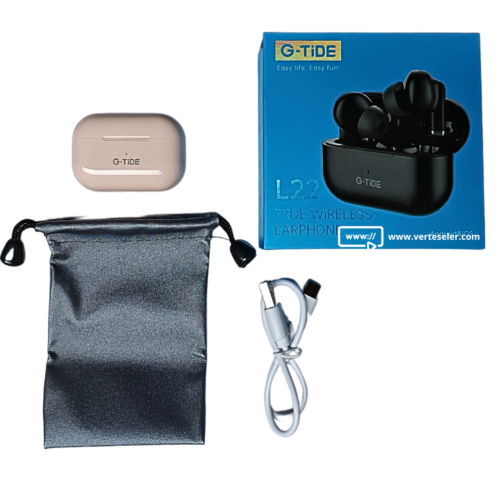 Audífonos bluetooth 5.3  G-tide L22 hasta 8 horas de batería, estuche de carga y bolsa regalo.Rosa