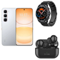 Smartphone Infinix 60 Pro (plateado) + Smartwatch Filwans Gtr (negro) + Audífonos inalámbricos G-tide L22 (negros)