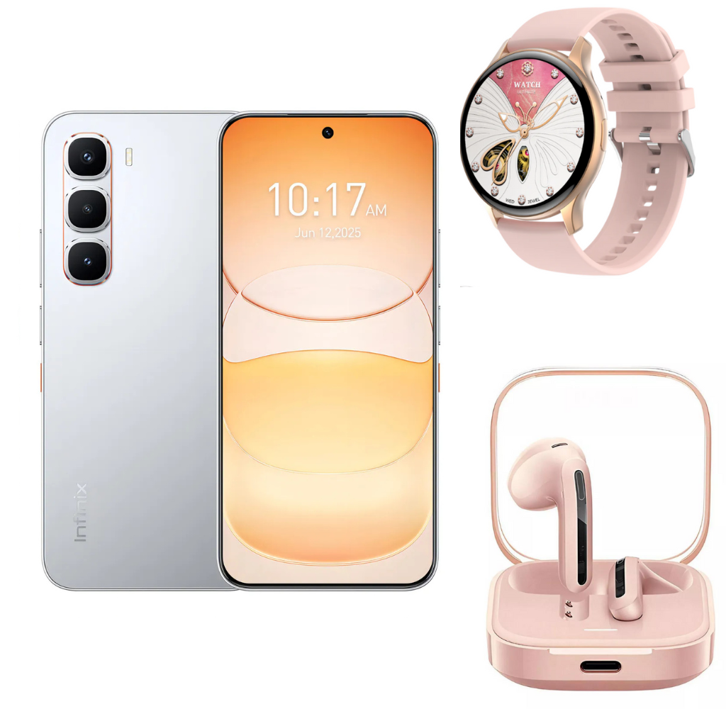 Smartphone Infinix 60 pro + Smartwatch G-Tide R5 (rosa) + Audífonos inalámbricos Xiaomi Redmi Buds 6 active (rosa)