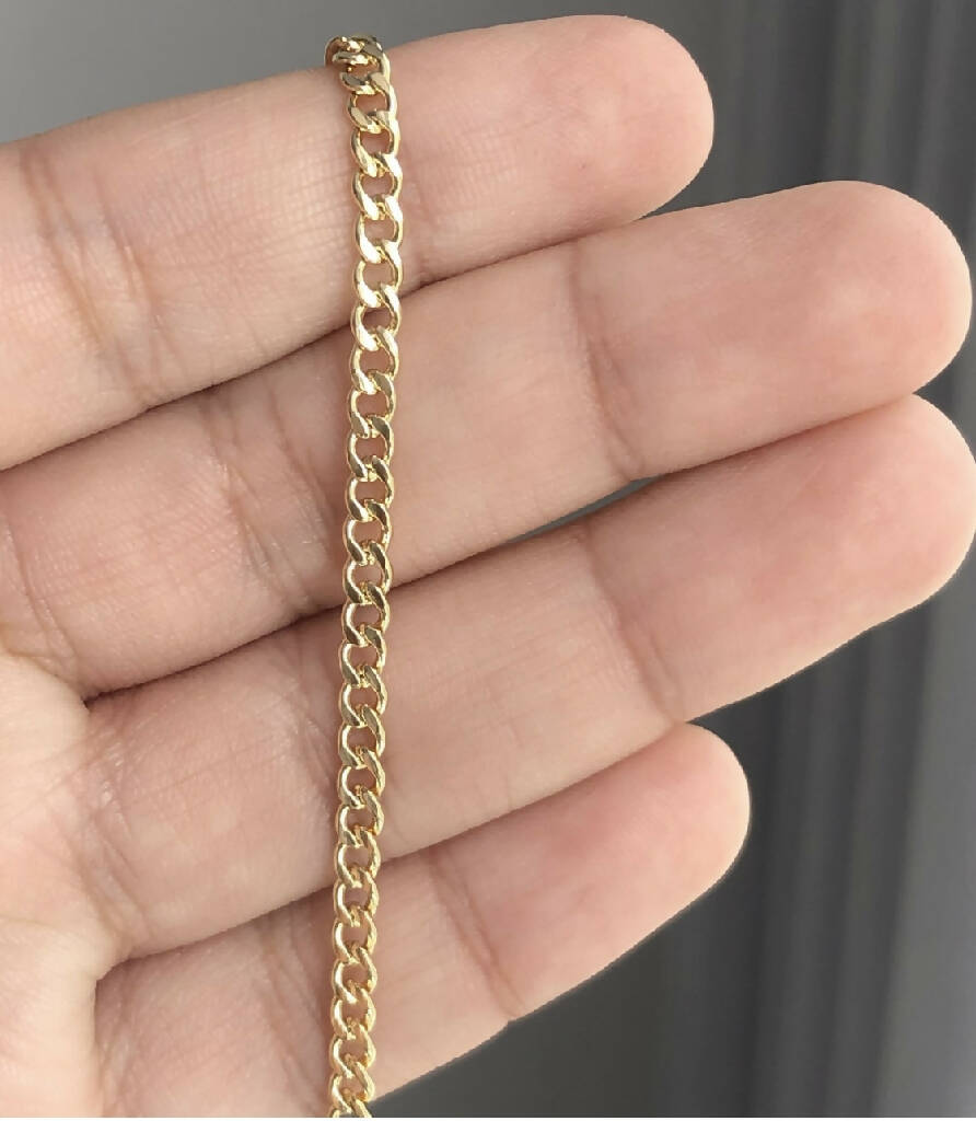 Cadena en Oro amarillo semi-sólida , real de 10 quilates Modelo cubano brillante, clásico para hombre resistente para colgantes y abalorios con cierre de langosta , 2 milímetro de ancho y 20 pulgadas de largo.