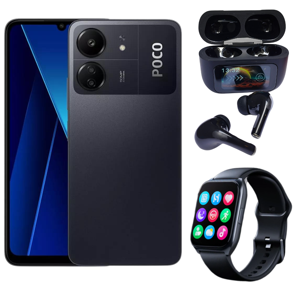 Poco C65 8gb Ram 256gb Con Audífonos Bluetooth Con Pantalla Smartwatch Filwans Llamadas