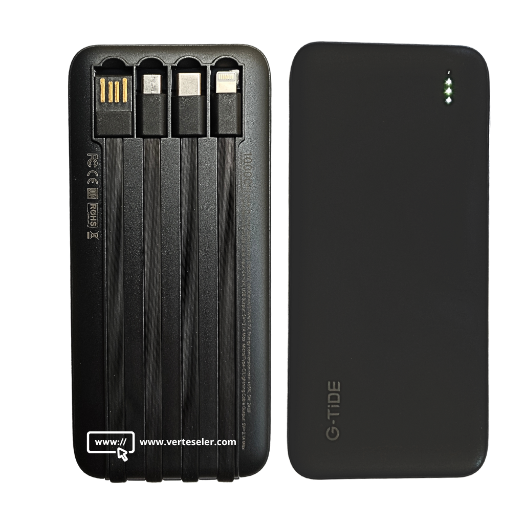 Power bank 10000Mha G-tide p1 con cables de carga multiples.Negro