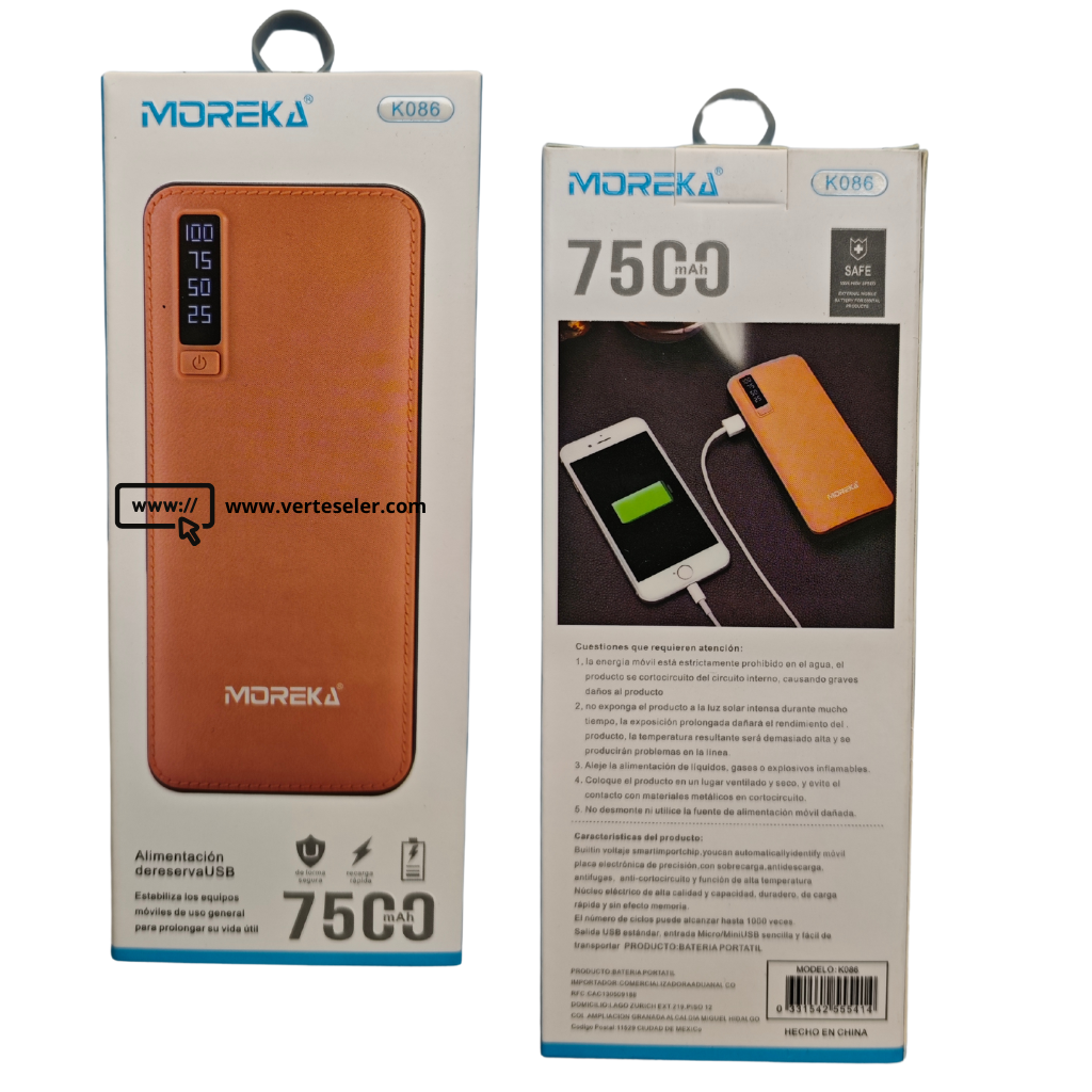 Power bank batería portátil Moreka 7500MHA