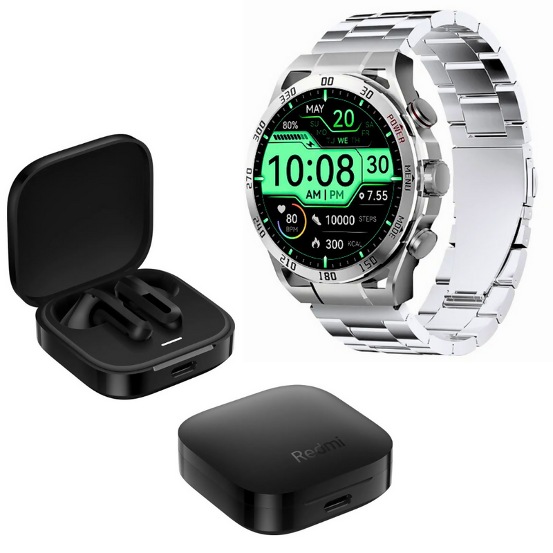 Xiaomi Redmi Buds 6 Active Negro + Smartwatch Filwans GTR Plata