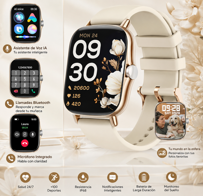 Smartwatch con Llamadas Bluetooth, Pantalla HD 1.75”  FM13 , Asistente de Voz y Modos Deportivos