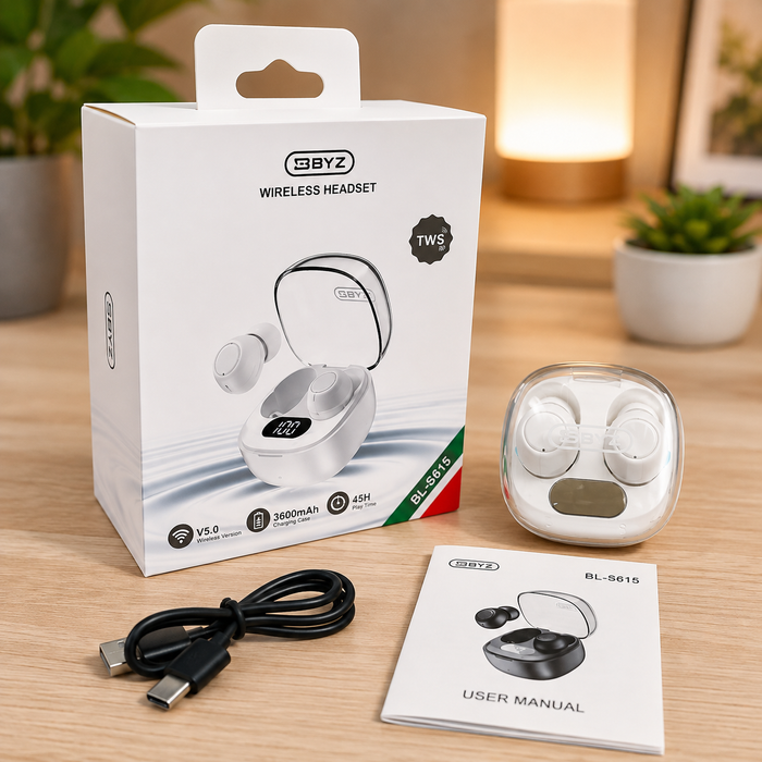 Audífonos Inalámbricos TWS BYZ BL-S615 Blancos con Estuche de Carga