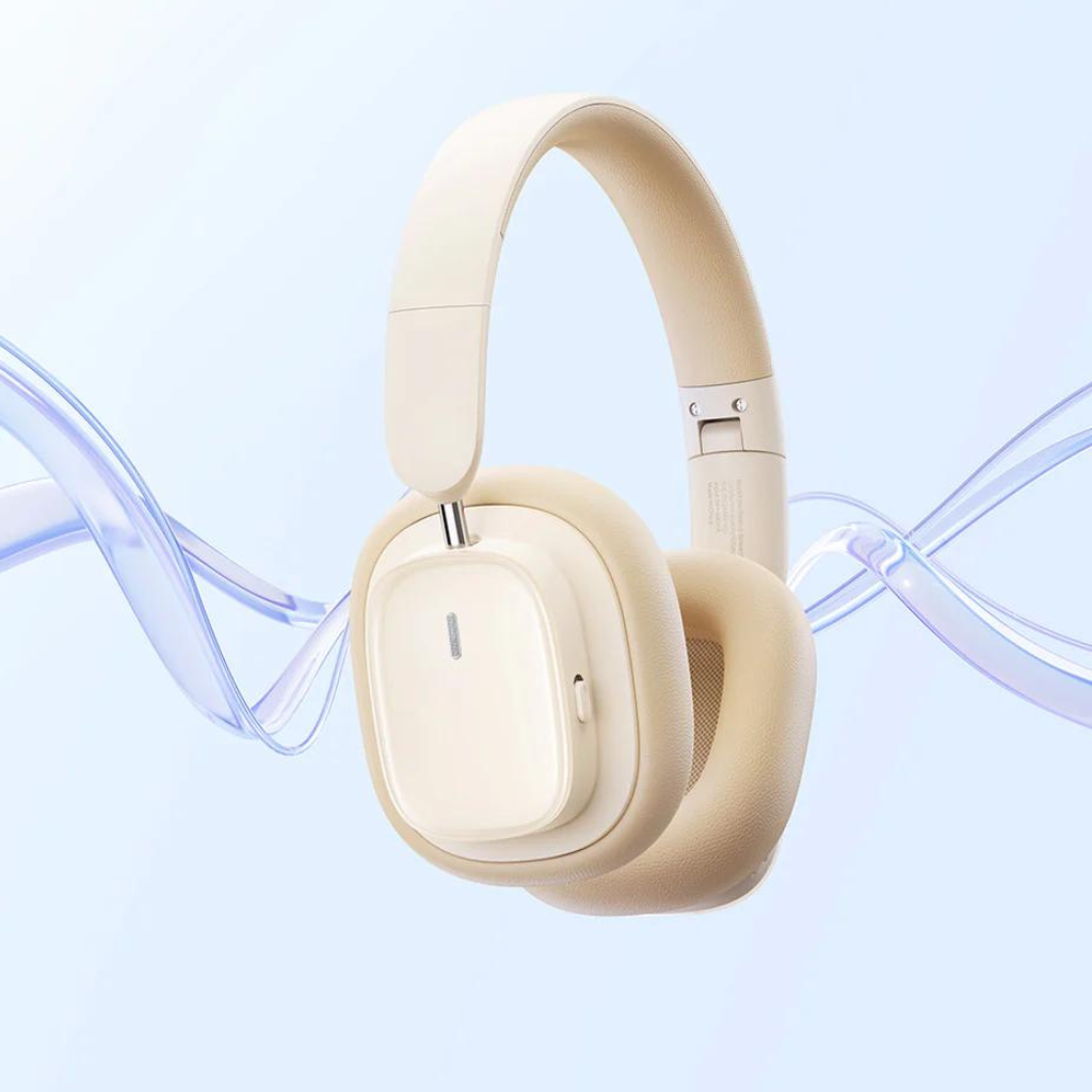 Audífonos Bluetooth Diadema con Hi-res hasta 100 horas de reproducción, Baseus. Beige