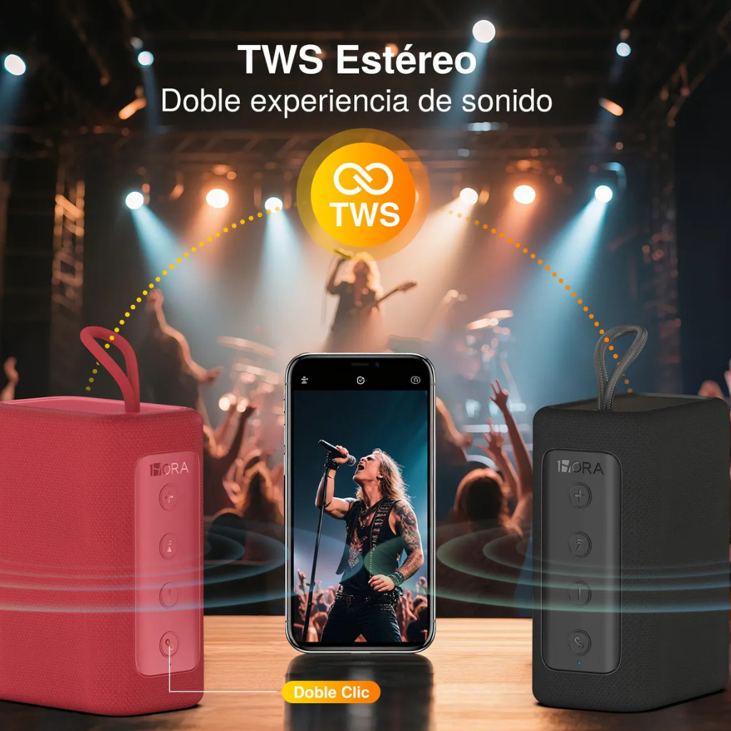 1hora Boc244 Bocina Bluetooth Portátil, Apta Para Exteriores