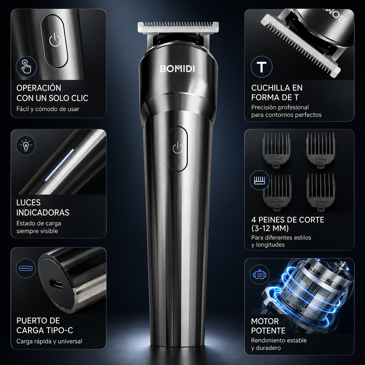 Bomidi Cortadora De Cabello L2. Recargable, 4 Peines