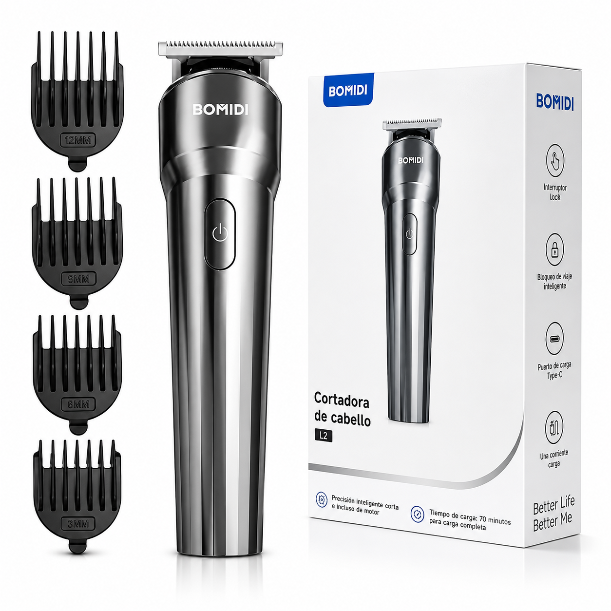 Bomidi Cortadora De Cabello L2. Recargable, 4 Peines