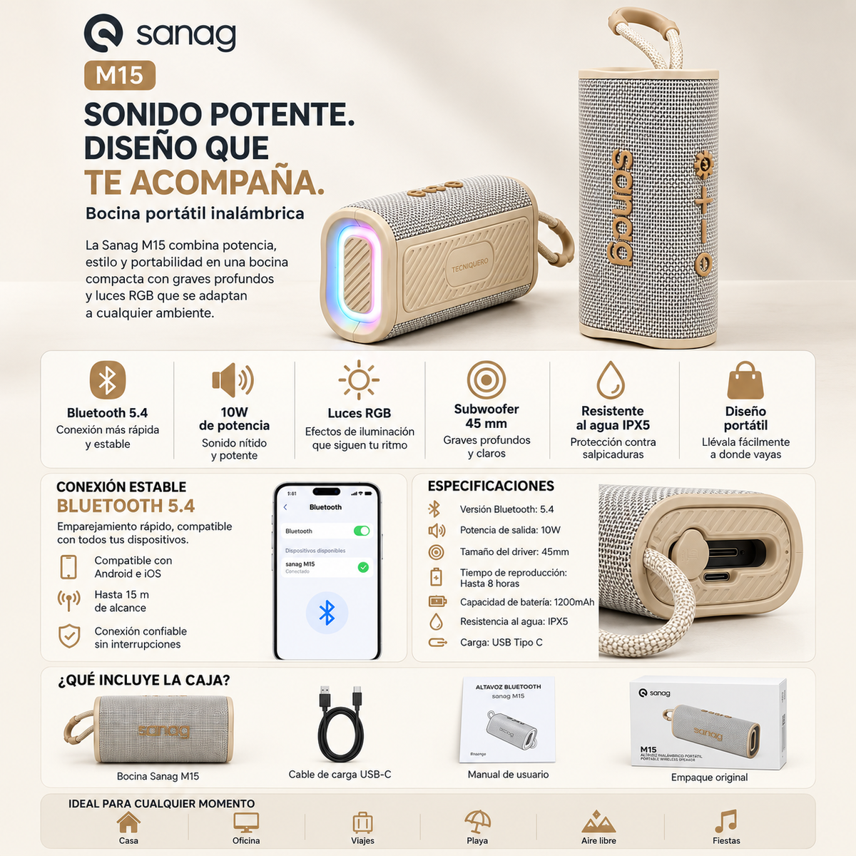 AUDIFONOS G-TIDE H21 (PLATA) + SMARWATCH HONOR CHOICE 2 EPIC AMOLED + BOCINA SANAG M15 (BEIGE)