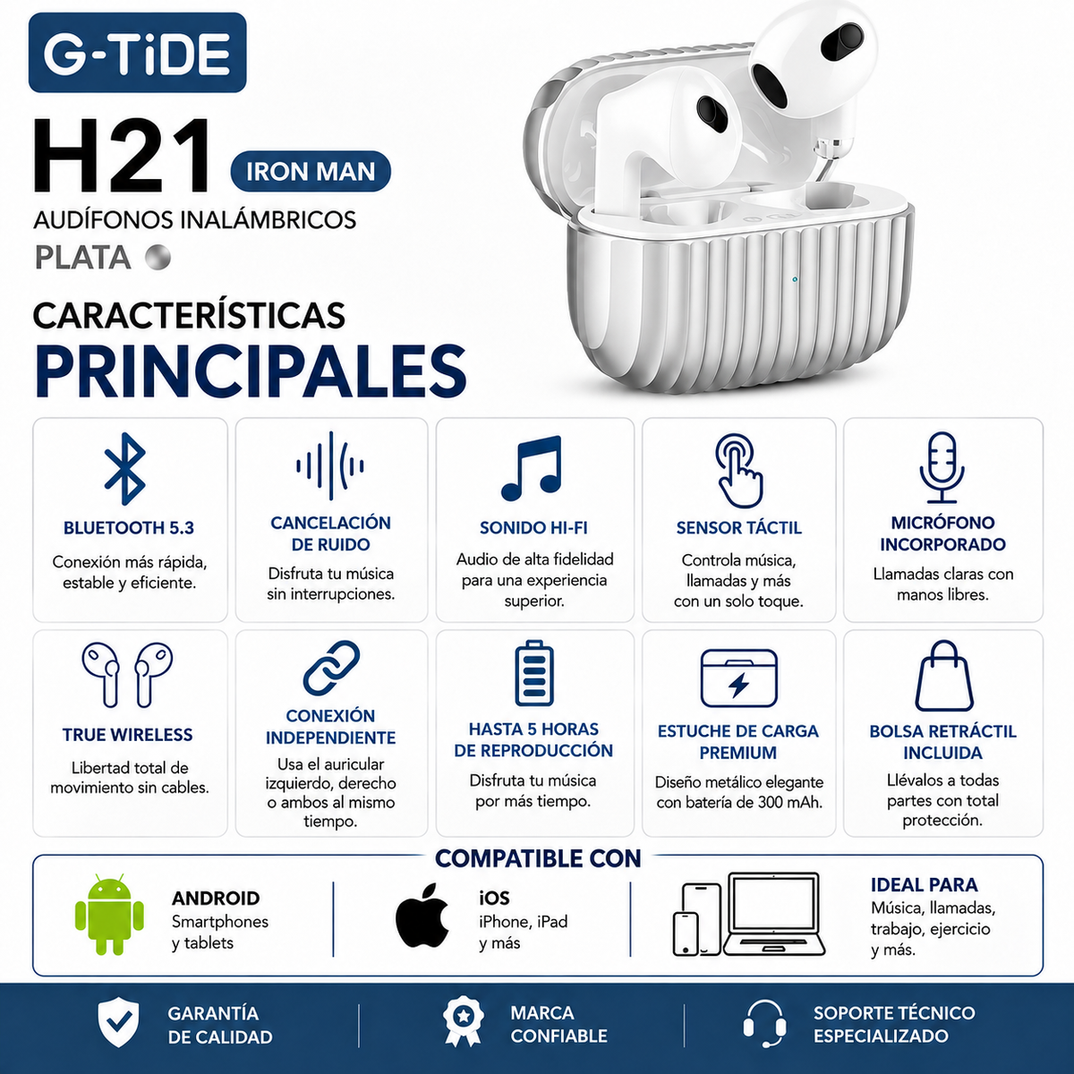 SMARTWACTH G-TIDE R6 PRO (GRIS) + BOCINA SOUND POCKET (AZUL) + AUDIFONOS G-TIDE H21 (PLATA)