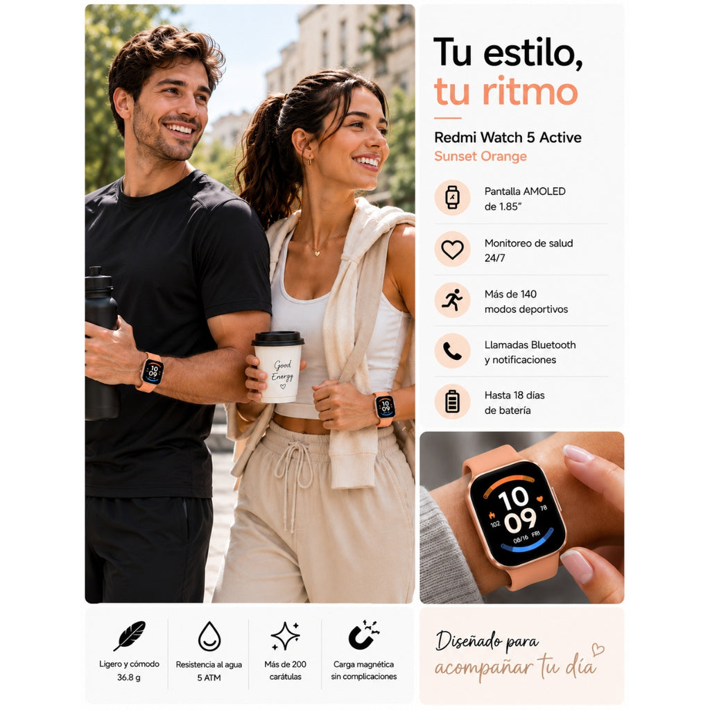 SMARTWATCH XIAOMI REDMI WATCH 6 ACTIVE (ORANGE) + BOCINA SANAG M15 (NEGRA)