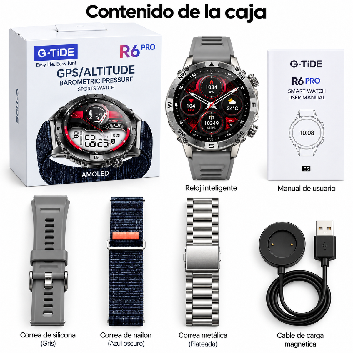 SMARTWACTH G-TIDE R6 PRO (GRIS) + BOCINA SOUND POCKET (AZUL)
