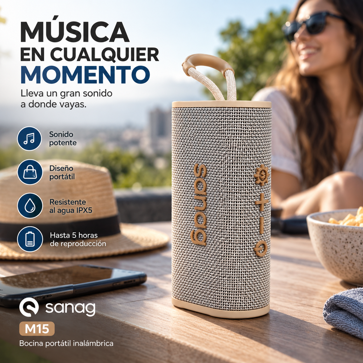 SMARTWACTH G-TIDE R6 PRO (GRIS) + BOCINA SANAG M15 (BEIGE) +  AUDIFONOS HH MORE T-55 (PLATA)