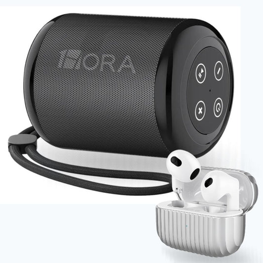 1HORA BOC062 Bocina Subwoofer (negro) y Audifonos G-tide H21 (plata)