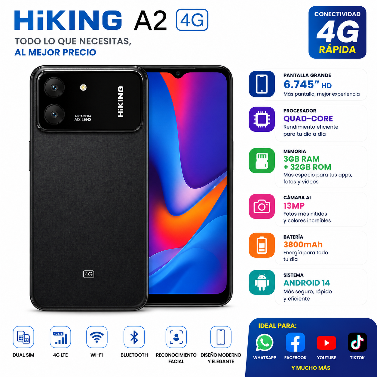 Combo Smartphone HIKING A2 4G + Bocina Bluetooth G-TIDE SV-30 Portátil