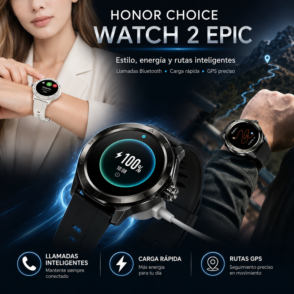 Smartwatch HONOR CHOICE Watch 2 Epic AMOLED con GPS, Llamadas Bluetooth y 5ATM
