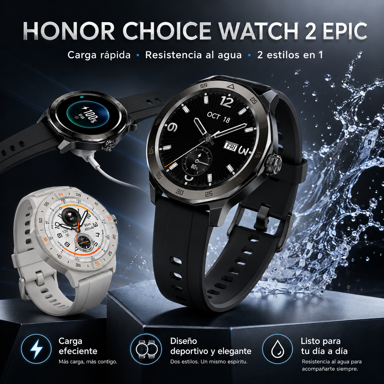 Smartwatch HONOR CHOICE Watch 2 Epic AMOLED con GPS, Llamadas Bluetooth y 5ATM