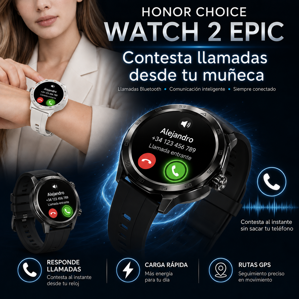 Smartwatch HONOR CHOICE Watch 2 Epic AMOLED con GPS, Llamadas Bluetooth y 5ATM