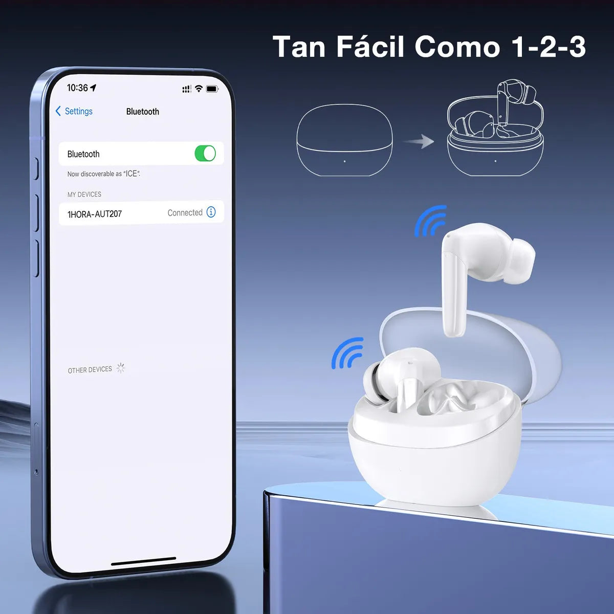 Audífonos In-ear Inalámbricos Bluetooth 1hora Aut207 Auriculares Inalambricos Bluetooth 5.3 Blanco
