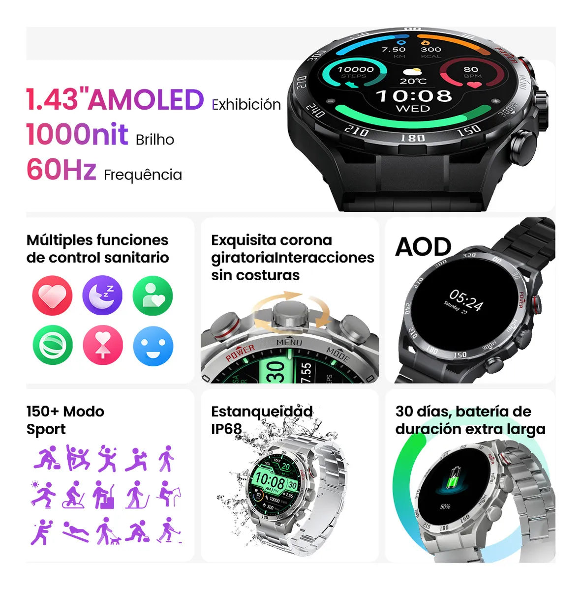 Smartwatch Reloj Filwans Gtr Bluetooth Llamada 1.43 Amoled,llamadas, notificaciones