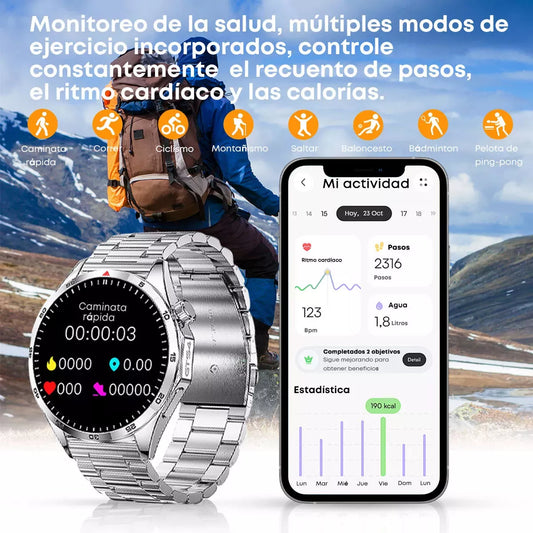 Smartwatch Deportivo 1.5" LCD con Monitor de Ritmo Cardíaco, Oxígeno en Sangre y Resistencia al Agua IP67