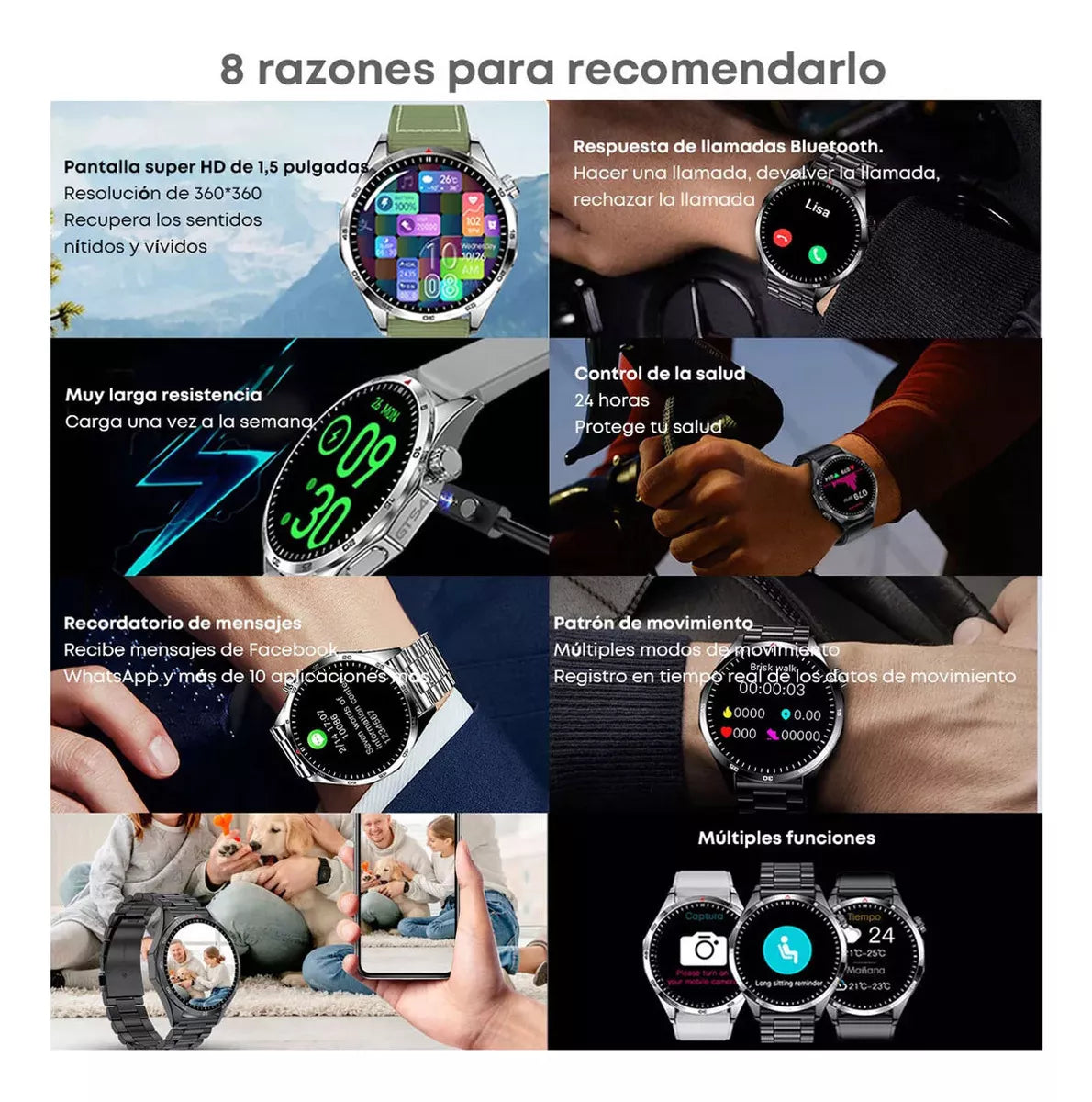 Smartwatch Deportivo 1.5" LCD con Monitor de Ritmo Cardíaco, Oxígeno en Sangre y Resistencia al Agua IP67