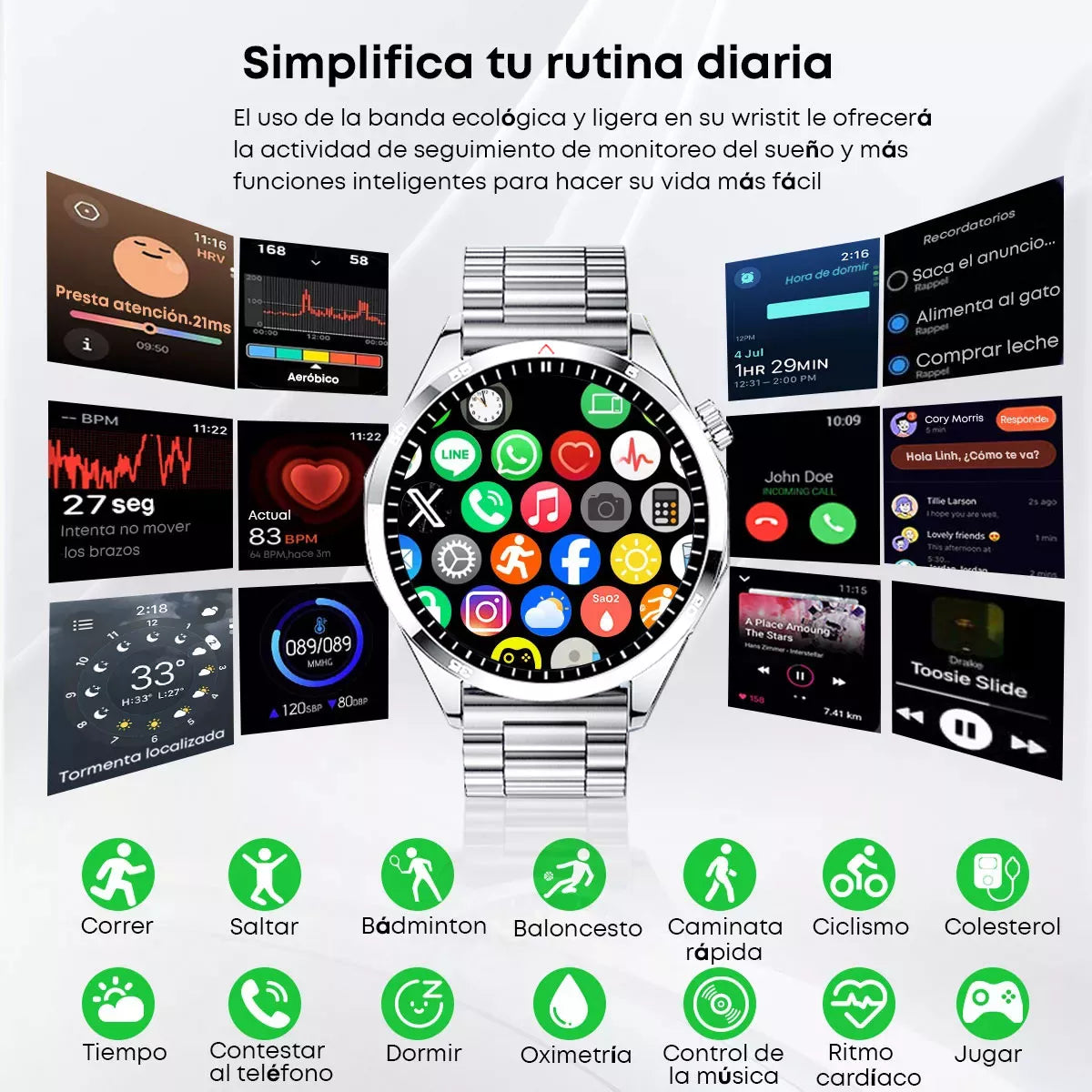Smartwatch Deportivo 1.5" LCD con Monitor de Ritmo Cardíaco, Oxígeno en Sangre y Resistencia al Agua IP67