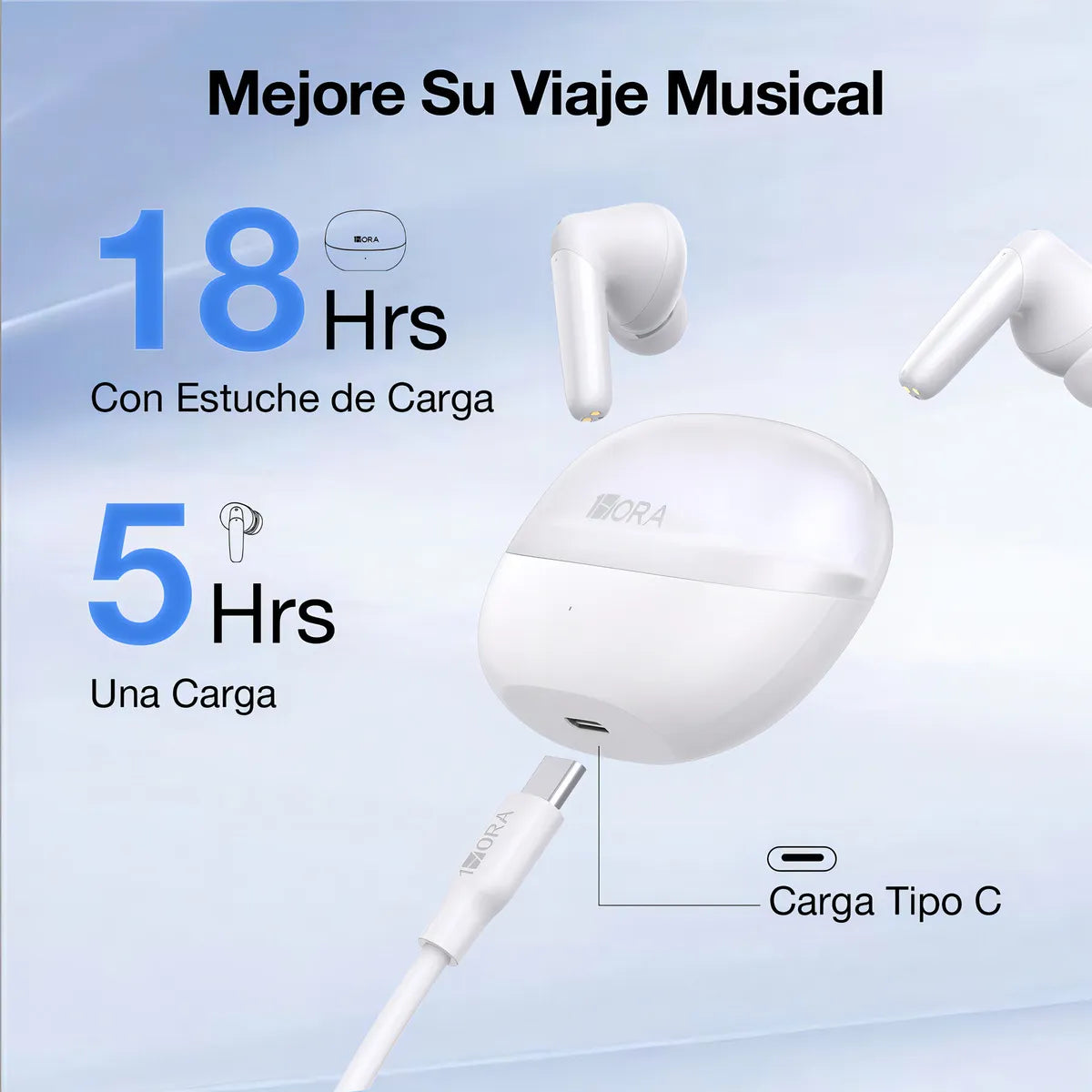 Audífonos In-ear Inalámbricos Bluetooth 1hora Aut207 Auriculares Inalambricos Bluetooth 5.3 Blanco