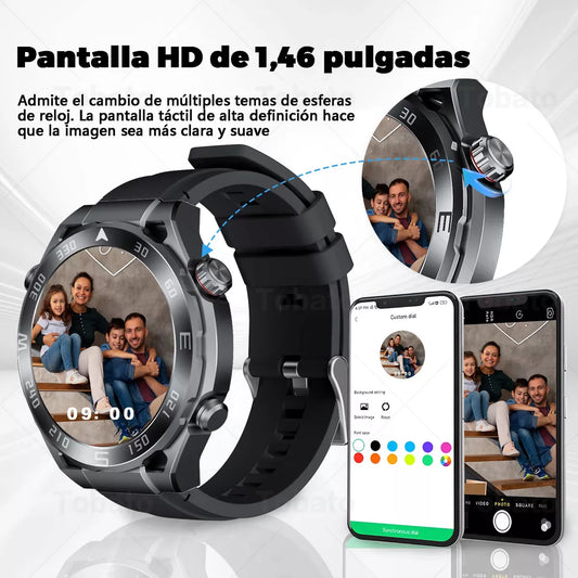 Reloj Inteligente 1.46" IP67 Impermeable con Bluetooth, Llamadas y Monitoreo de Salud – GPS, 128MB Memoria, Batería de 300mAh