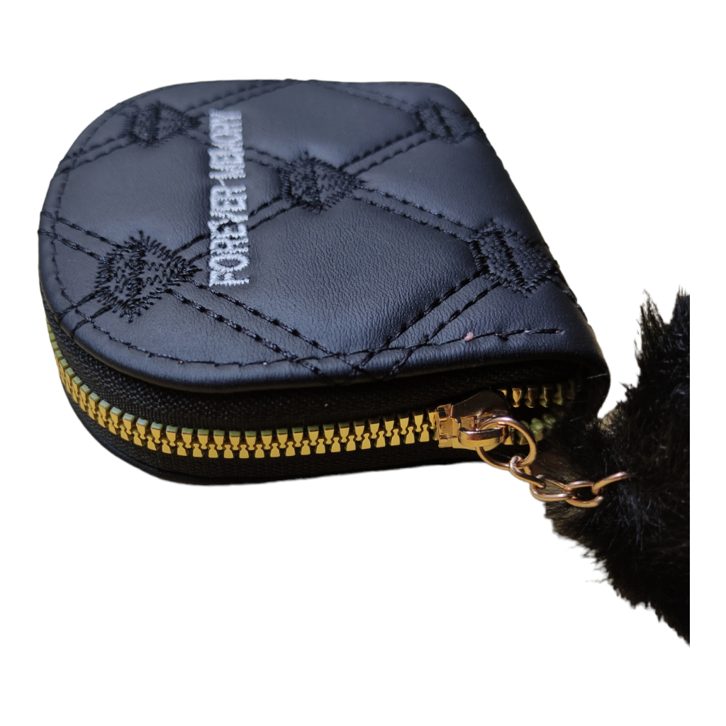 Monedero para dama, con pompón.Negro