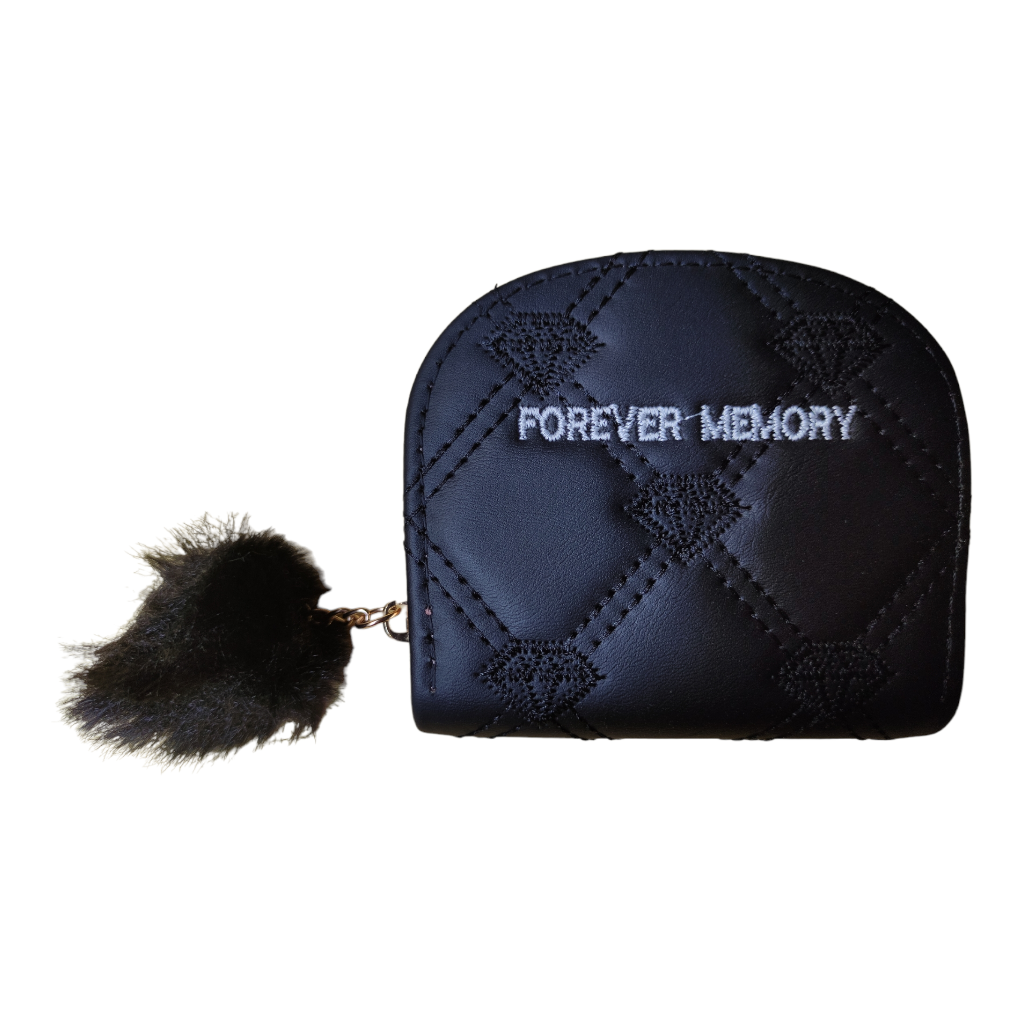 Monedero para dama, con pompón.Negro