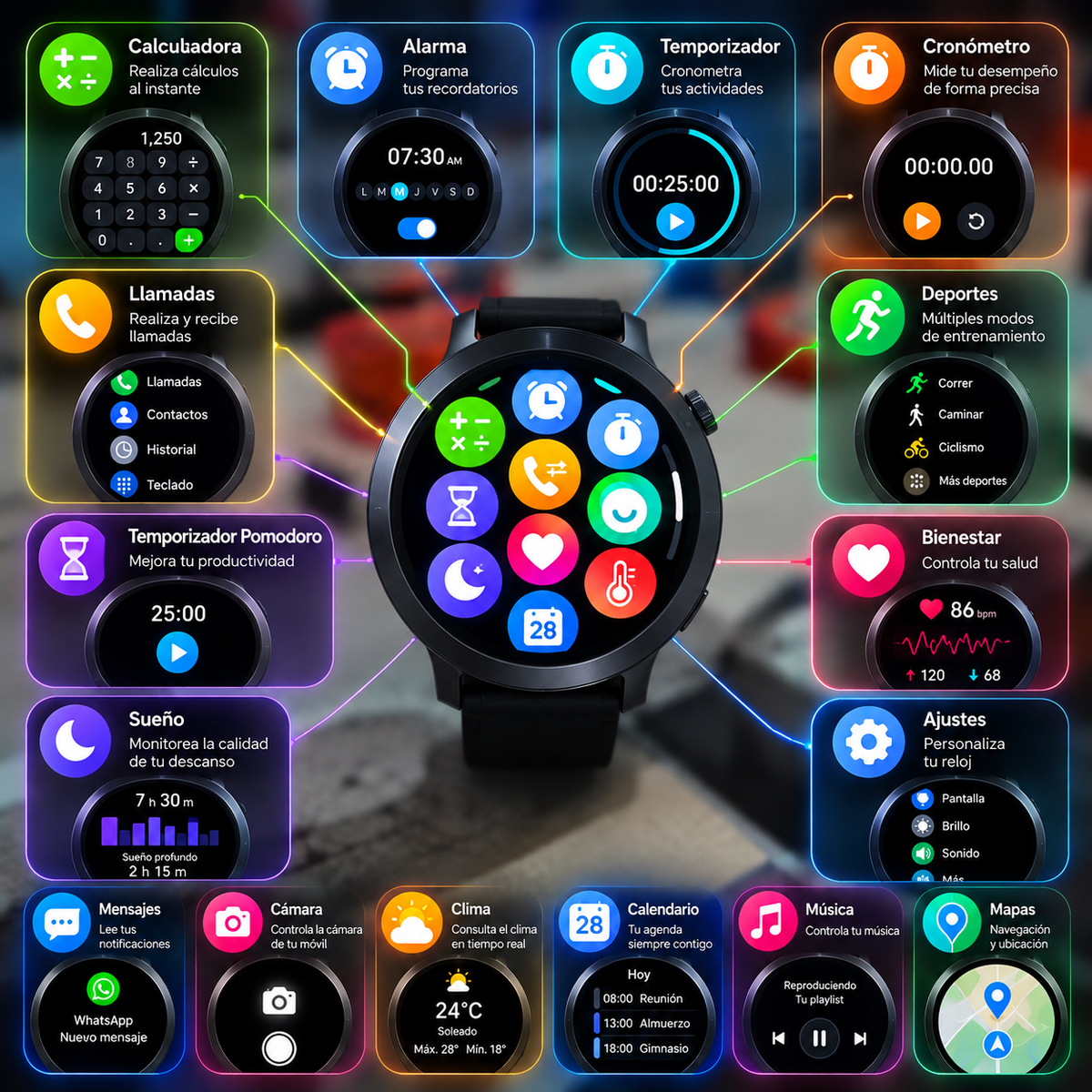 Smartwatch NEURIX AI Watch 3 con ChatGPT, WhatsApp, Llamadas Bluetooth y Funciones Deportivas