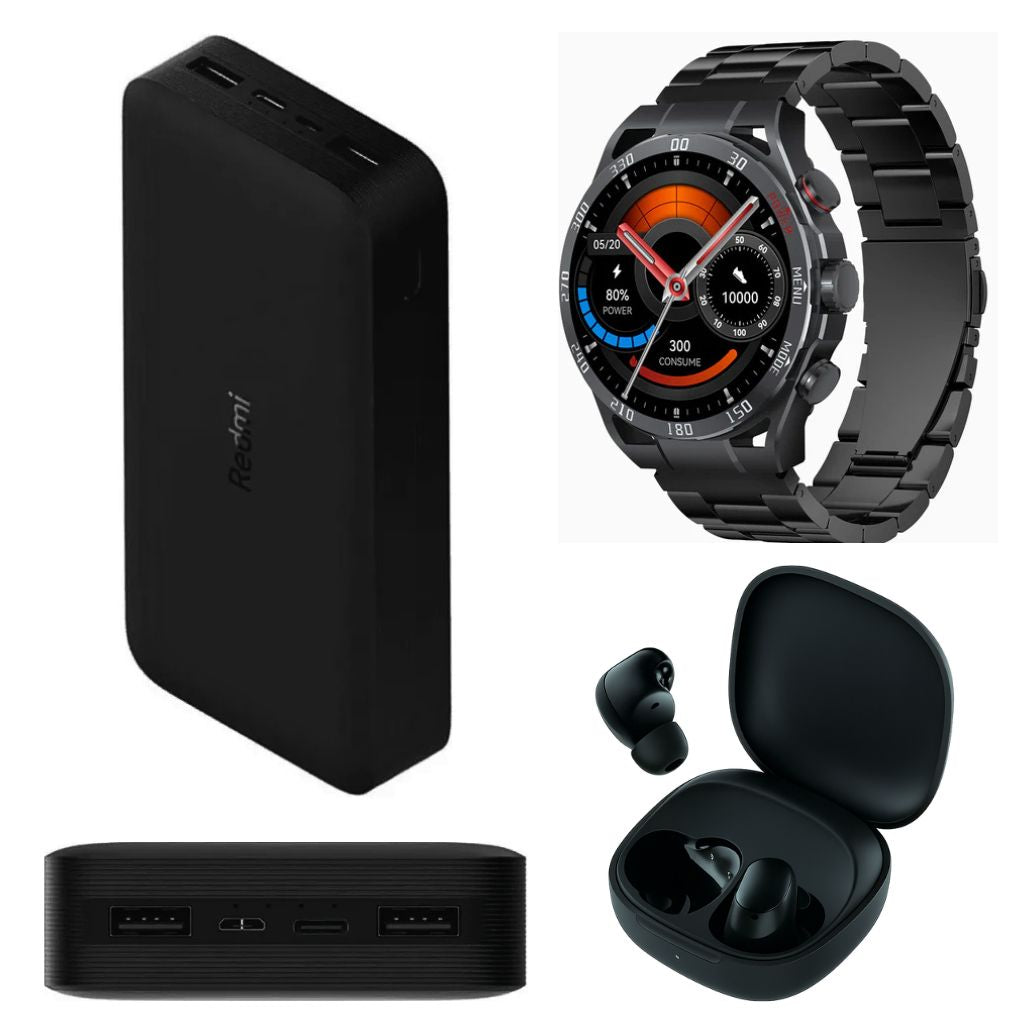PowerBank Xiaomi Redmi Fast Charge 20000 mHa + Smartwatch Filwans GTR (Negro) + Audifonos Xiaomi Buds  6 Play (Negro)