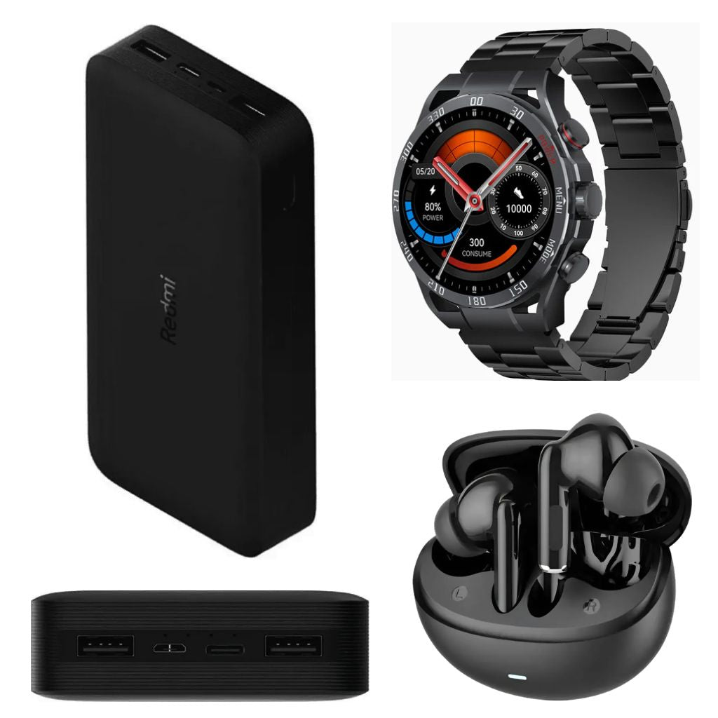 PowerBank Xiaomi Redmi Fast Charge 20000 mHa + Smartwatch Filwans GTR (Negro) + Audifonos G-Tide L42 (Negro)