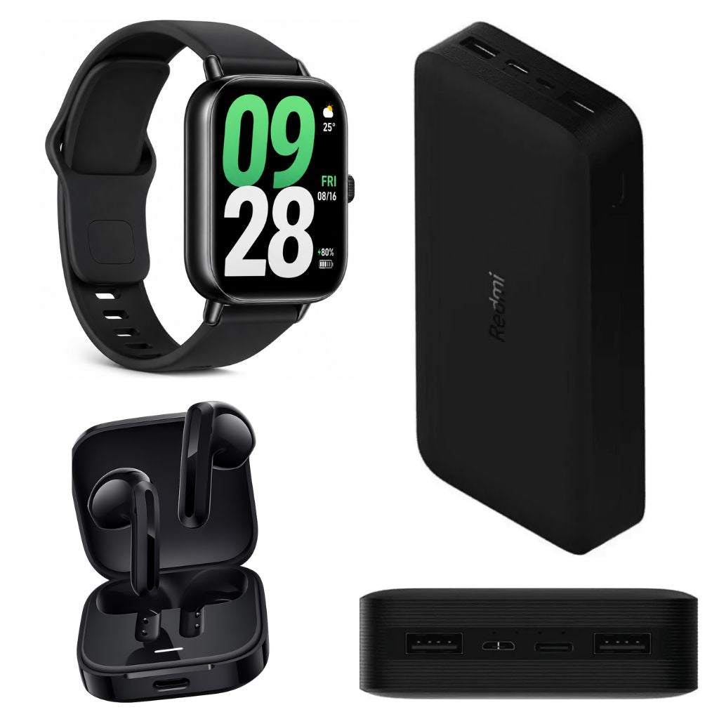 PowerBank Xiaomi Redmi Fast Charge 20000 mHa con Smartwatch Xiaomi Watch 5 Active y Audifonos Xiaomi Buds 6 Active