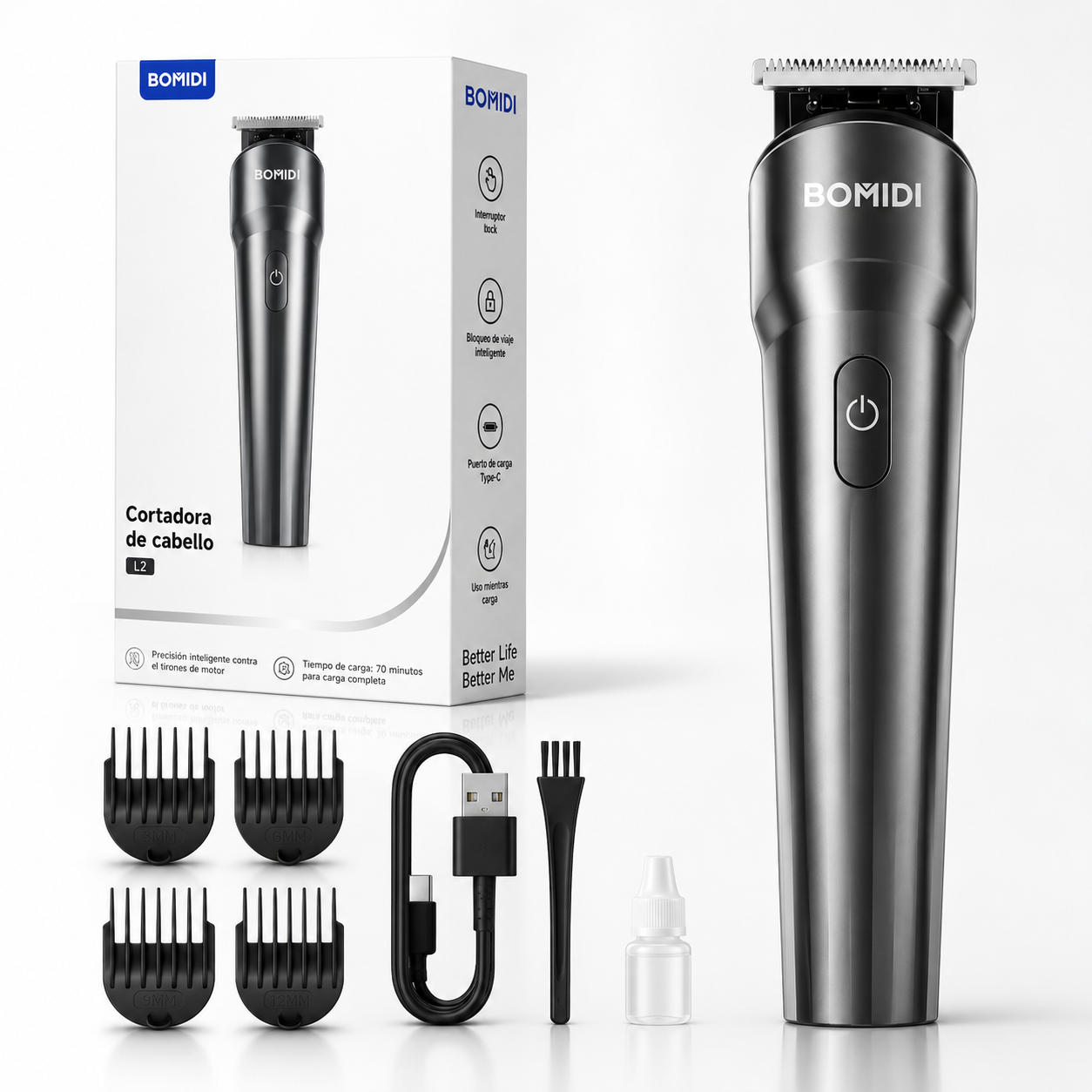Combo BOMIDI L2 Cortadora de Cabello Recargable + Mini Afeitadora G05 Portátil