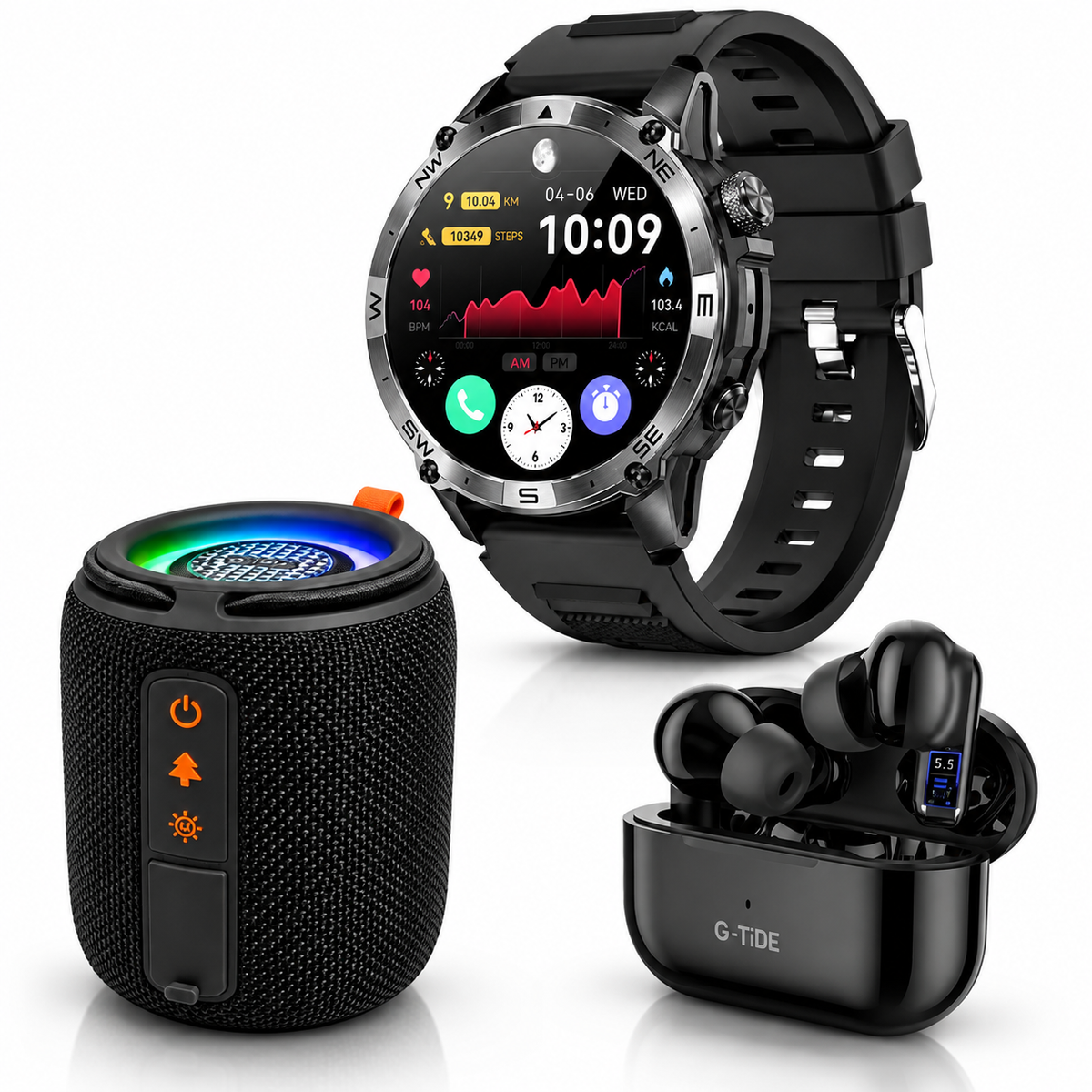 SMARTWACTH G-TIDE R6 PRO (NEGRO) + AUDIFONOS G-TIDE L22 + BOCINA G-TIDE SV-30 (NEGRA)