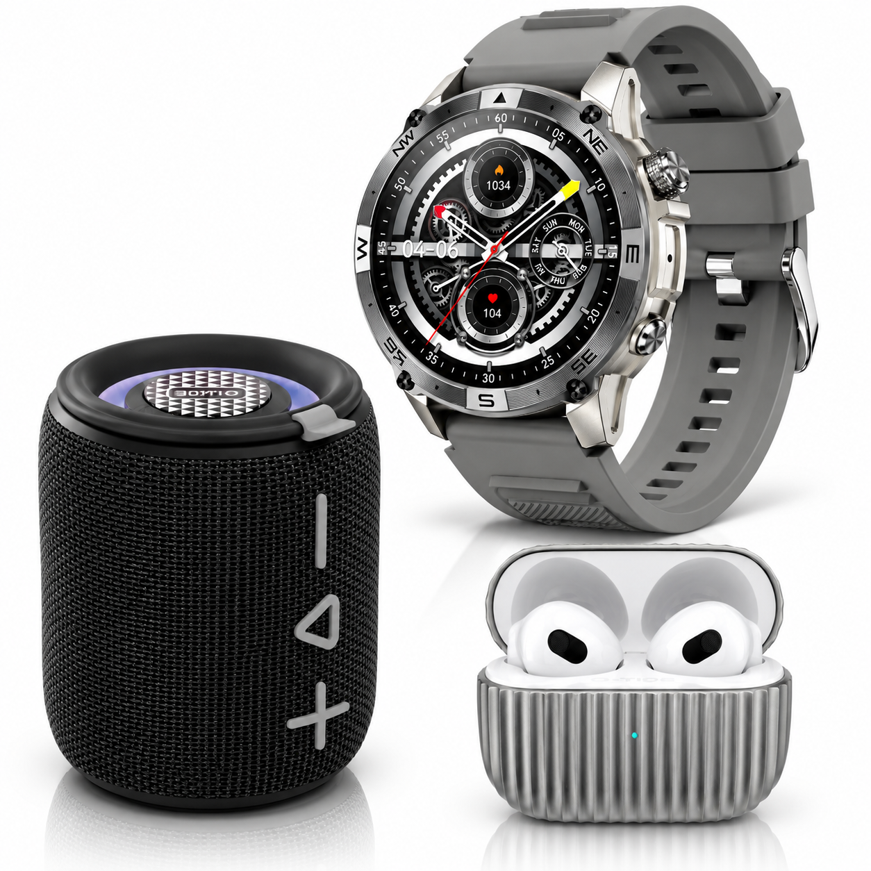 SMARTWACTH G-TIDE R6 PRO (GRIS) + BOCINA G-TIDE SV-30 + AUDIFONOS G-TIDE H21 (METAL)