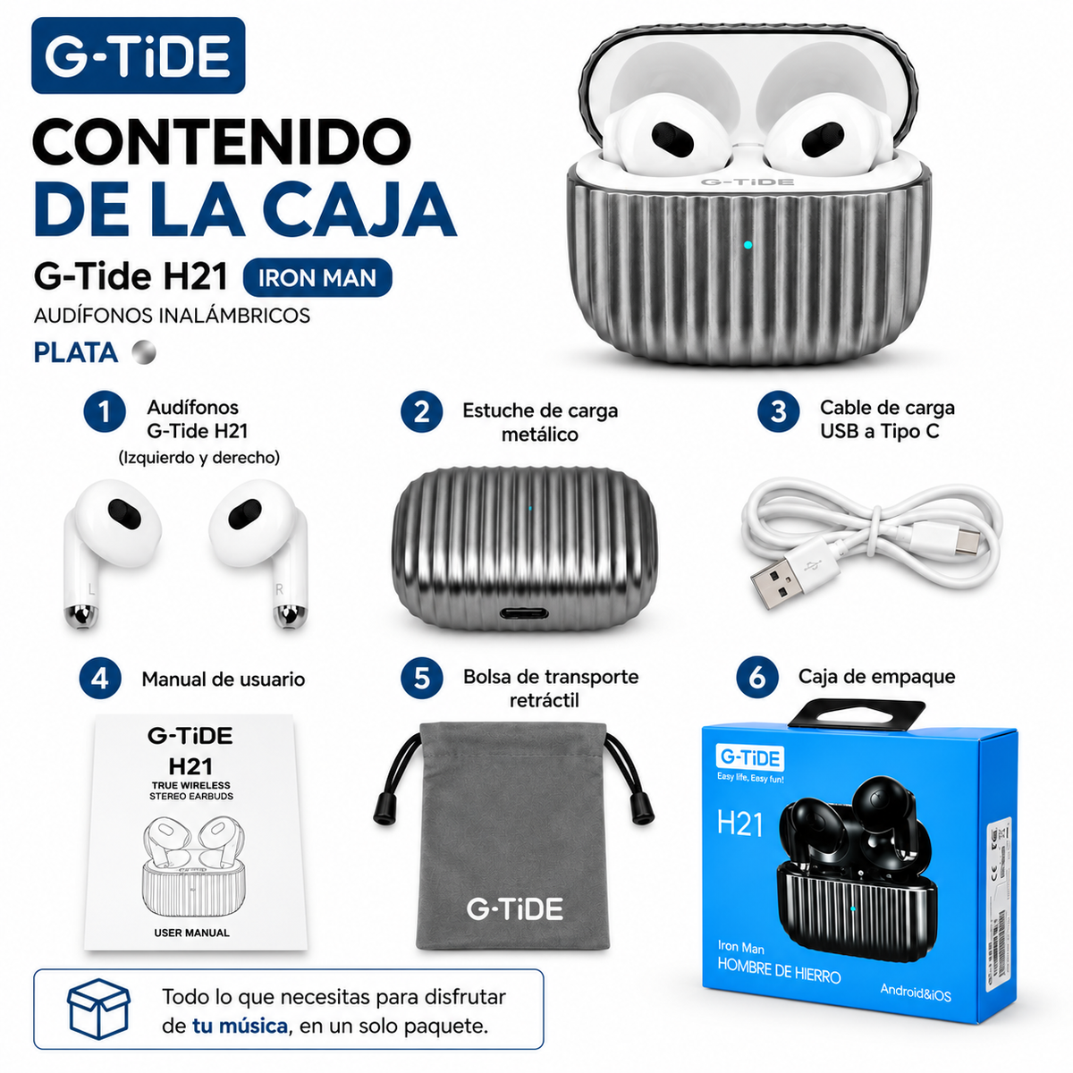 SMARTWACTH G-TIDE R6 PRO (GRIS) + BOCINA G-TIDE SV-30 + AUDIFONOS G-TIDE H21 (METAL)