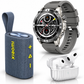 SMARTWACTH G-TIDE R6 PRO (GRIS) + BOCINA SOUND POCKET (AZUL) + AUDIFONOS G-TIDE H21 (PLATA)